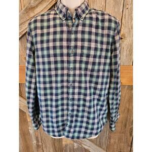 American Eagle size M medium mens green blue plaid flannel warm button up EUC